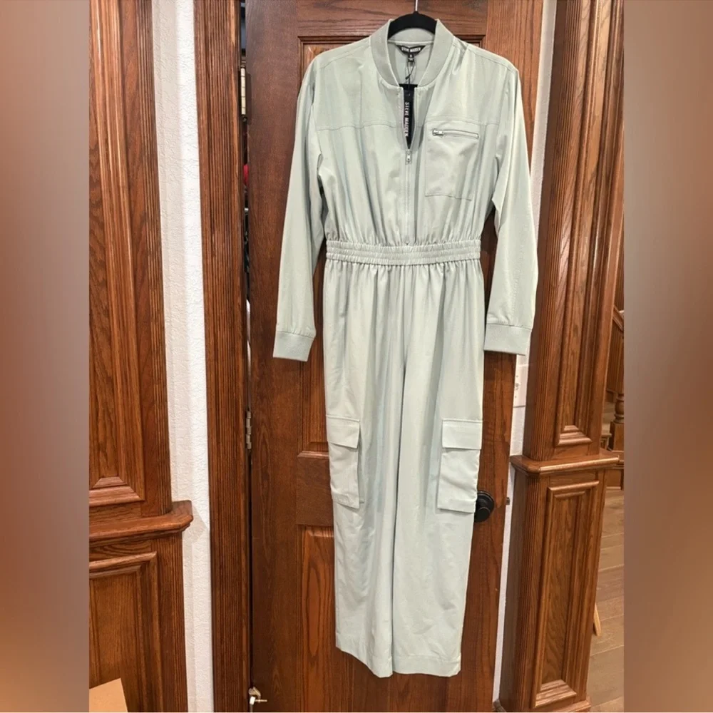 Steve Madden $119 Alena Jumpsuit Misty Jade High Rise Straight Leg Cargo Small - Picture 2 of 12